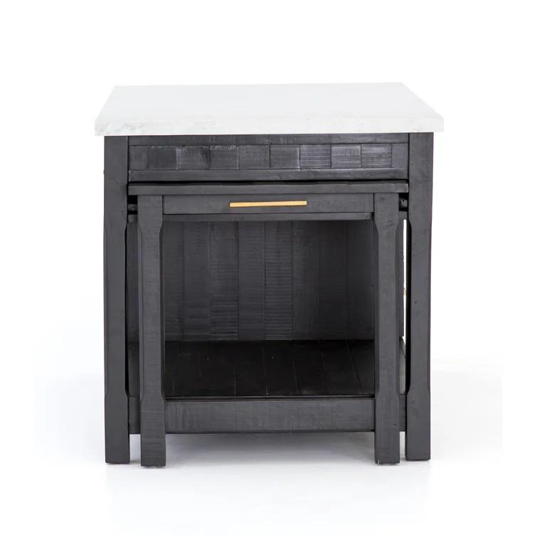 Elegant Black Acacia and White Marble 60" Kitchen Island