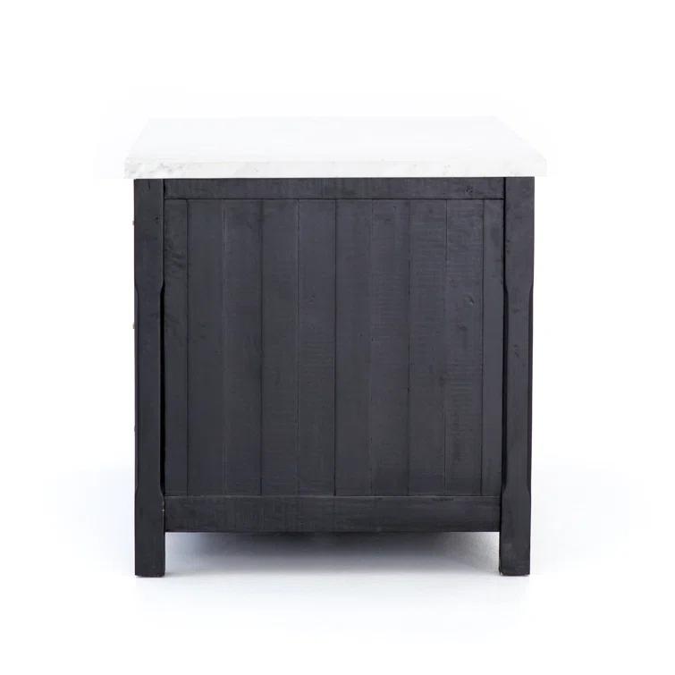 Elegant Black Acacia and White Marble 60" Kitchen Island