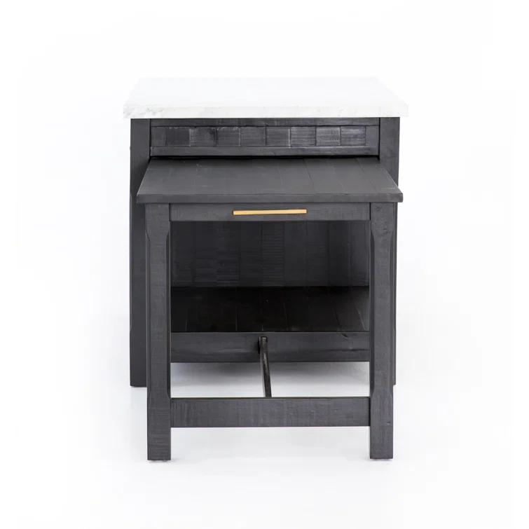 Elegant Black Acacia and White Marble 60" Kitchen Island