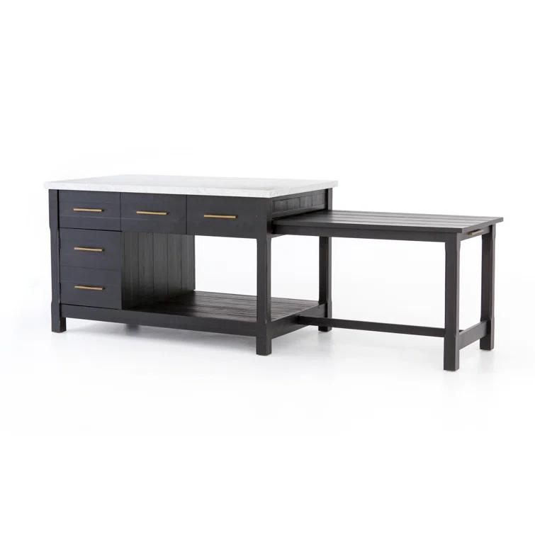 Elegant Black Acacia and White Marble 60" Kitchen Island