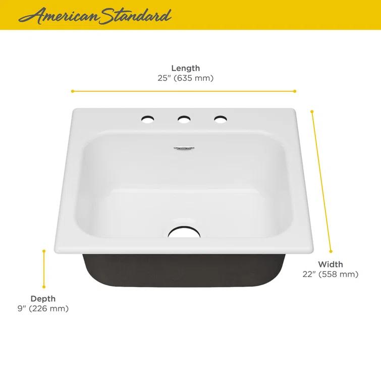 American Standard 77SB25223.308 Quince 25'' L Drop-In Single Bowl Cast Iron Kitchen Sink