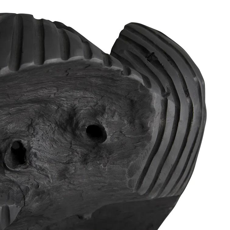 Ebony Teak Root Hand-Carved Ribbed Sculpture Centerpiece