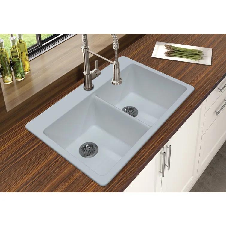 Winpro Granite 33" L x 22" W Double Bowl Dual Mount Kitchen Sink WGWH10503