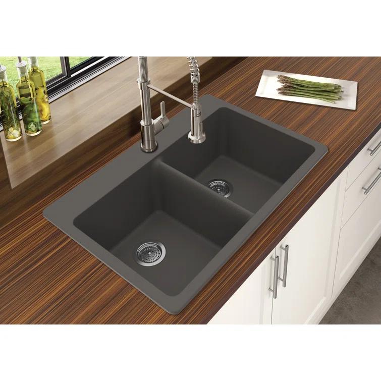 Granite 33" L x 22" W Double Bowl Dual Mount Kitchen Sink