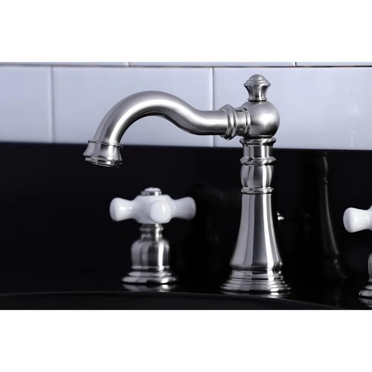 Kingston Brass American Classic Two-Handle 3-Hole Deck Mount Widespread Bathroom Faucet with Pop-Up Drain