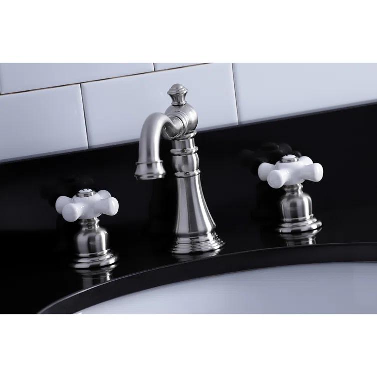Kingston Brass American Classic Two-Handle 3-Hole Deck Mount Widespread Bathroom Faucet with Pop-Up Drain