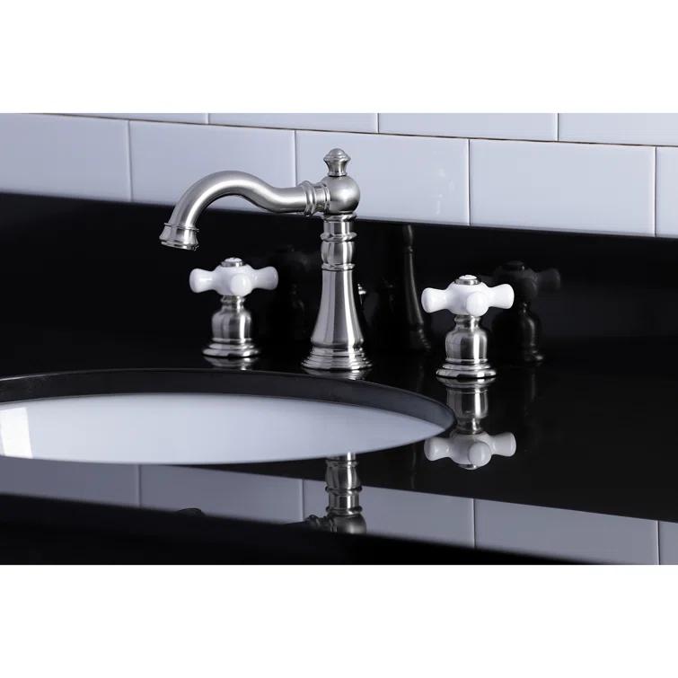 Kingston Brass American Classic Two-Handle 3-Hole Deck Mount Widespread Bathroom Faucet with Pop-Up Drain
