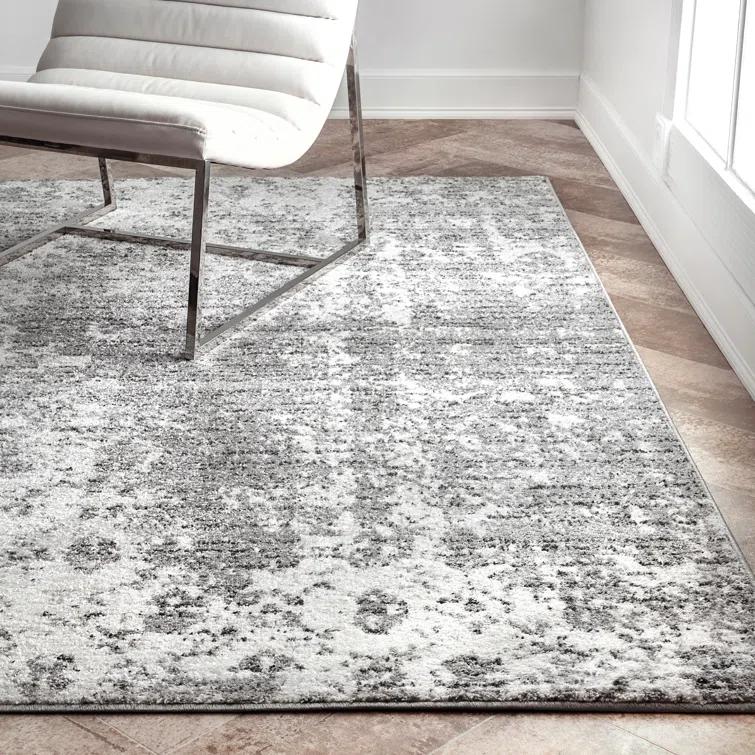 Deedra Modern Abstract Power Loom Performance Gray/White Rug