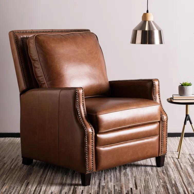 Safavieh Couture Buddy Leather Nailhead Trim Recliner Coffee
