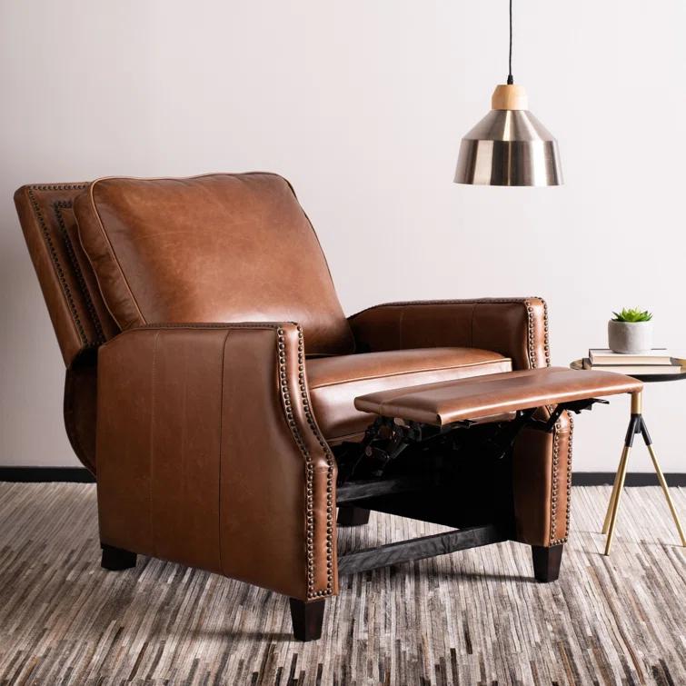 Safavieh Couture Buddy Leather Nailhead Trim Recliner Coffee