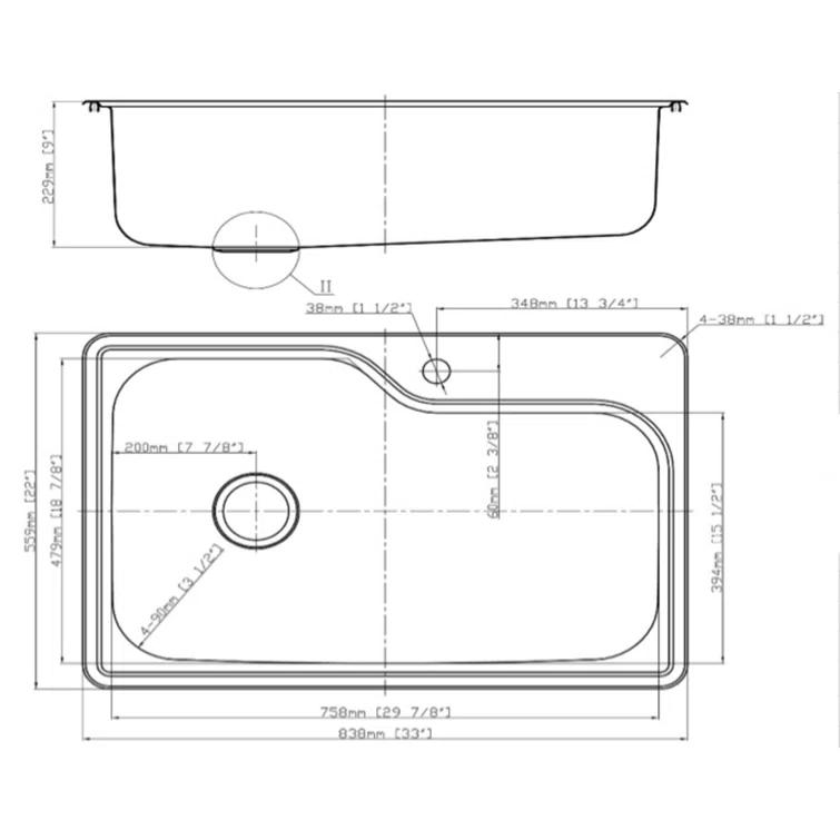 33" L x 22" W Drop-In Kitchen Sink