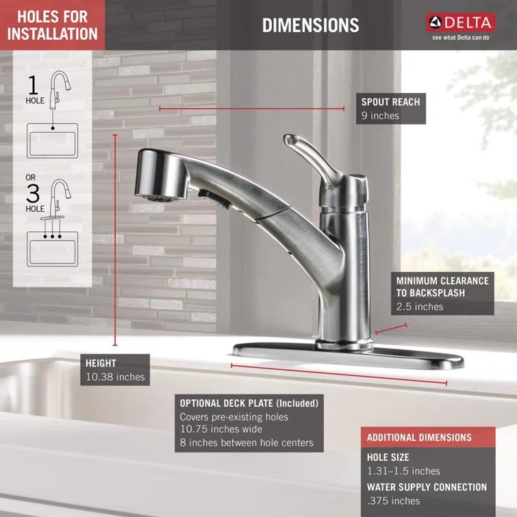 Collins Pull Out Sprayer Kitchen Sink Faucet, Single Handle Kitchen Faucet