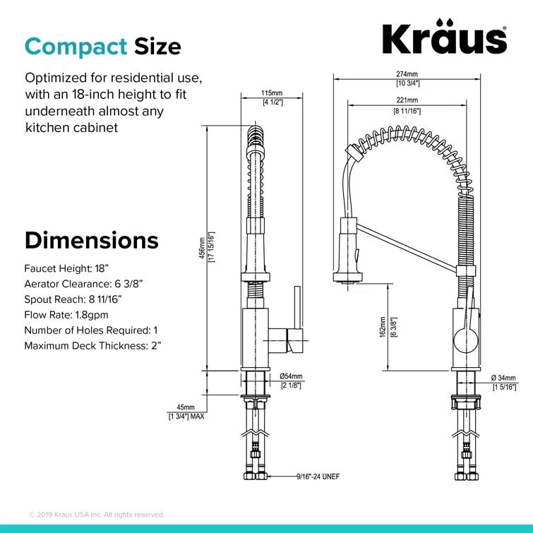 KRAUS Bolden Commercial Style 2-Function Single Handle Pull Down Kitchen Faucet