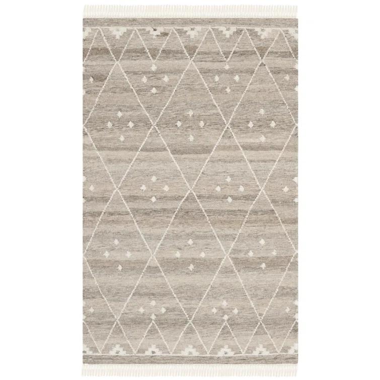 Natural Kilim Hand Woven Wool/Viscose/Cotton Geometric Rug in Natural Beige/Ivory