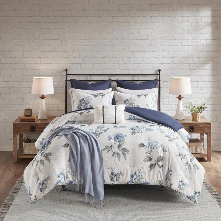 Zennia 7 Piece Seersucker Floral Comforter Set with Throw Blanket