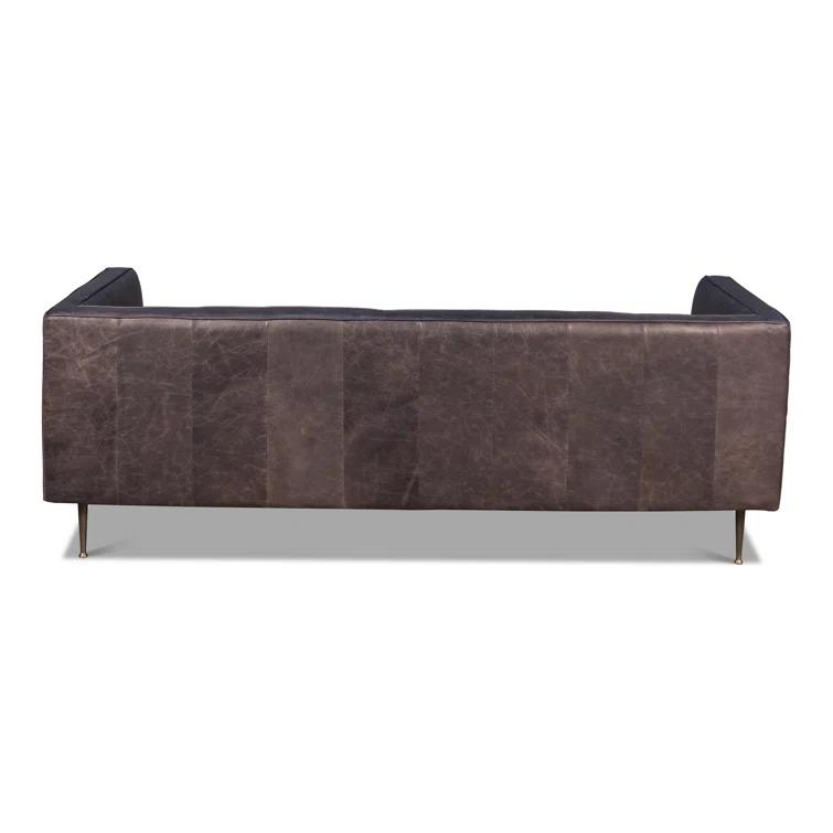 Lexington Gray Tufted Leather Stationary Sofa
