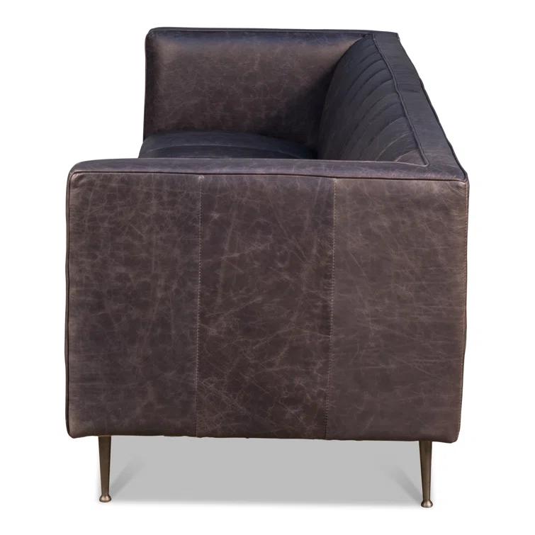 Lexington Gray Tufted Leather Stationary Sofa