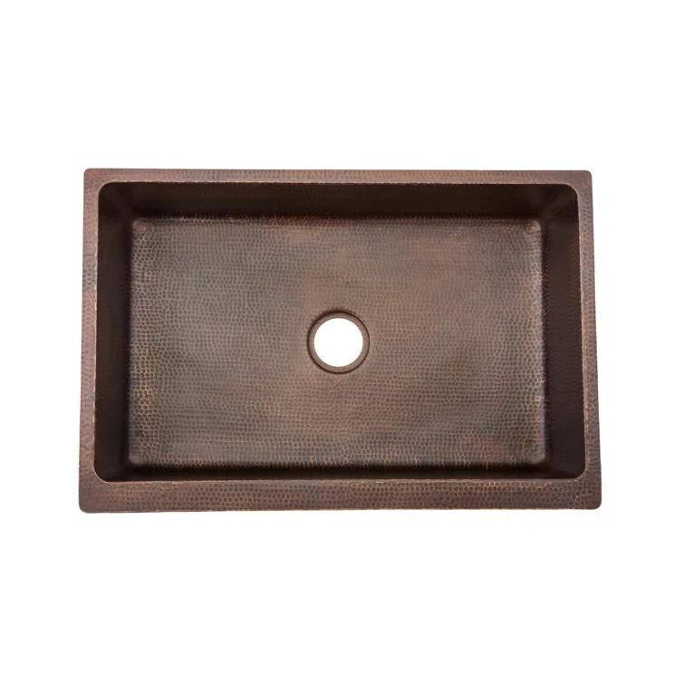 33" Hammered Copper Apron Front Single Basin Kitchen Sink