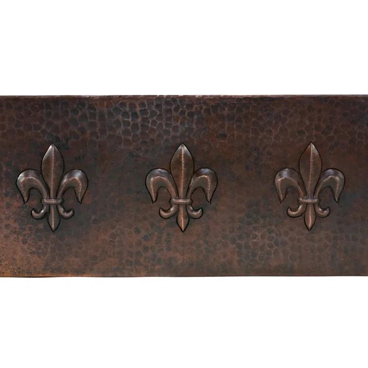 33" Hammered Copper Kitchen Apron Single Basin Sink w/ Fleur De Lis with Matching Drain and Accessories