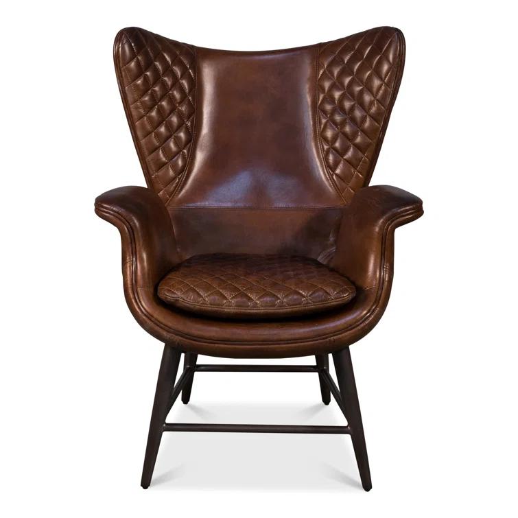 Contemporary Quilted Genuine Leather Balloon Arm Chair in Rich Brown