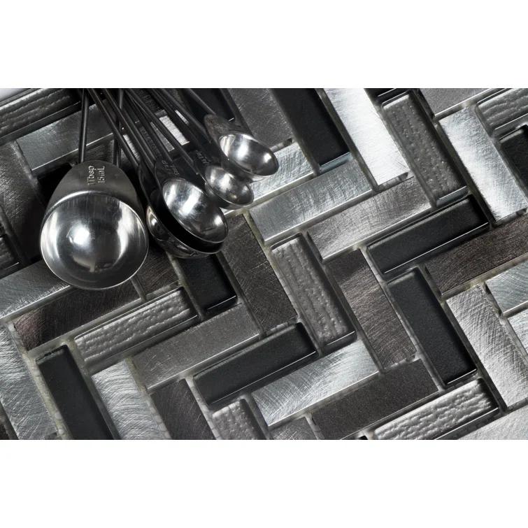 Twilight Series 0.5" x 2" Straight Edge Metal and Glass Mosaic Tile
