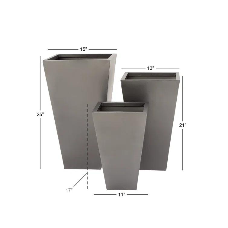Set of 3 Contemporary Trapezoidal Iron Planters Gray - Olivia & May