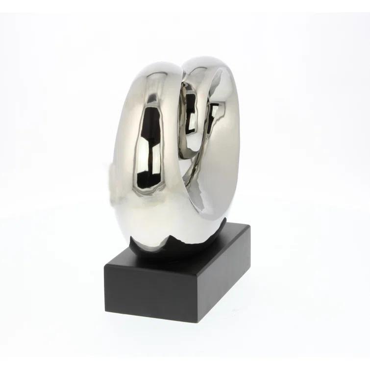 Wrought Studio™ Allye Ceramic Swirl Abstract Decorative Silver Sculpture with Black Base