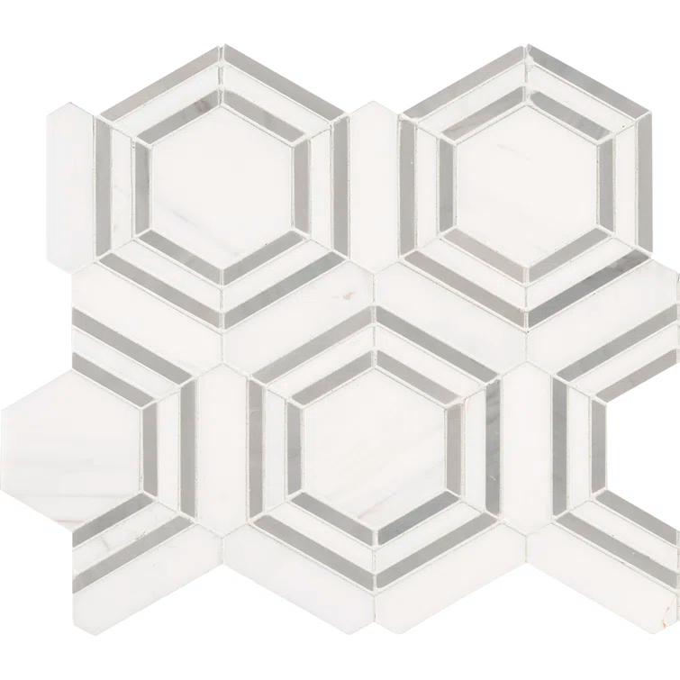 Bianco Dolomite 11" x 13" Polished Marble Mesh-Mounted Mosaic Sheet Tile