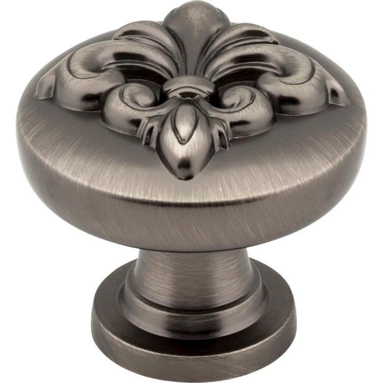 Brushed Pewter Fleur-de-lis Cabinet Knob with Mounting Hardware