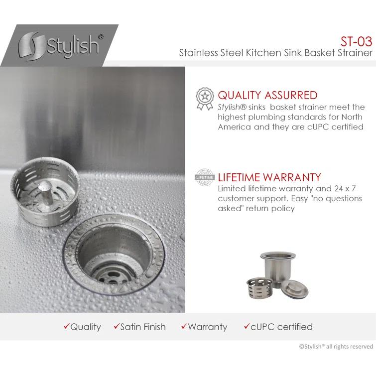 STYLISH 3.5 inch Kitchen Sink Deep Strainer with Removable Basket