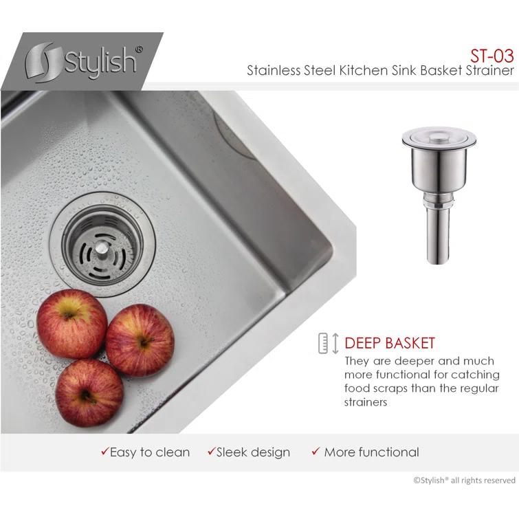 STYLISH 3.5 inch Kitchen Sink Deep Strainer with Removable Basket