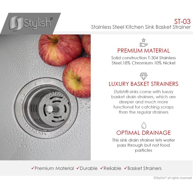 STYLISH 3.5 inch Kitchen Sink Deep Strainer with Removable Basket