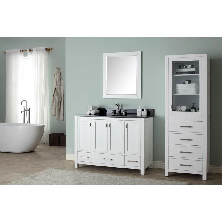 White Engineered Wood Single Vanity with Stone Top