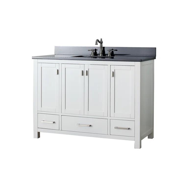White Engineered Wood Single Vanity with Stone Top