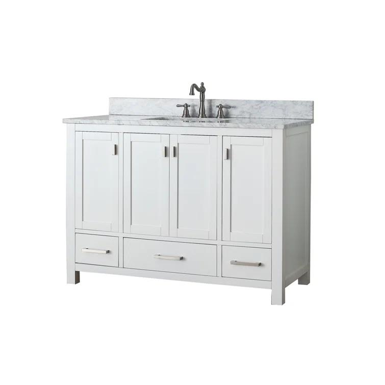 White Engineered Wood Single Vanity with Stone Top