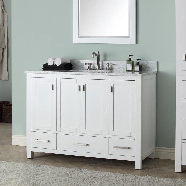 White Engineered Wood Single Vanity with Stone Top