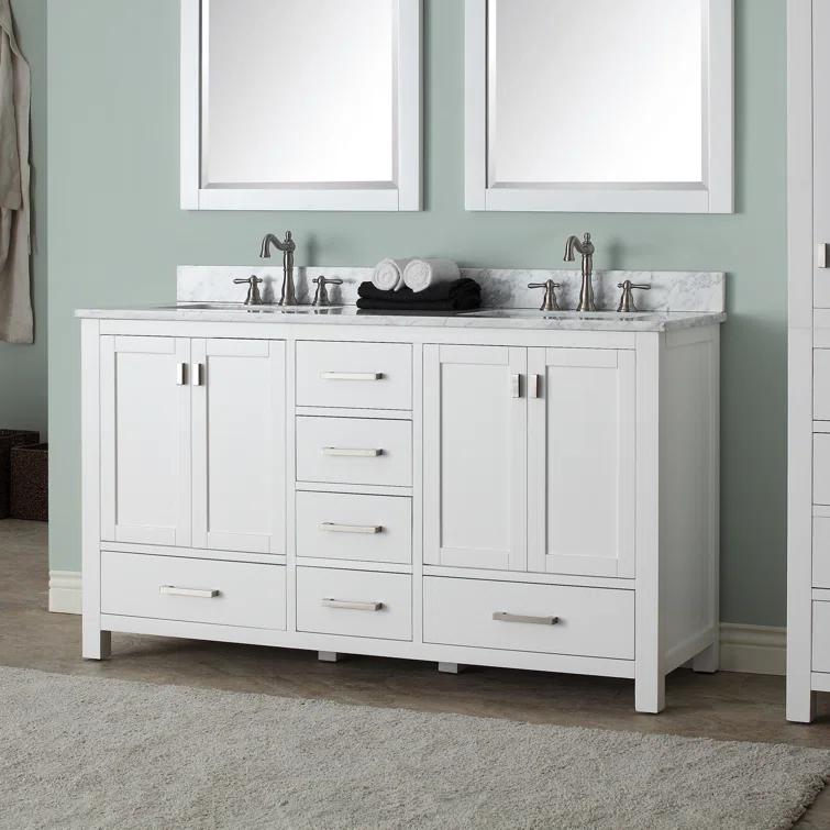 White Double Vanity with Cala White Marble Top