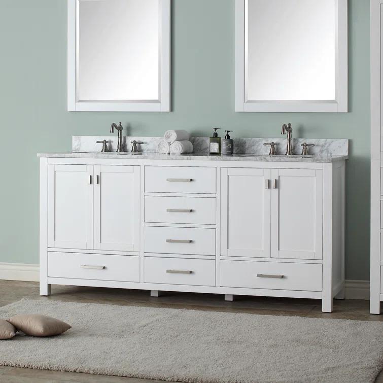 White Double Vanity with Cala White Marble Top
