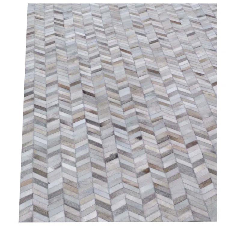 Mosaic Leather Cowhide Chevron Rug