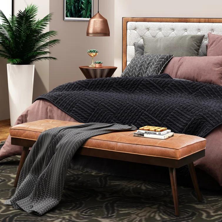 Athan Full-Grain Italian Genuine Leather Bench