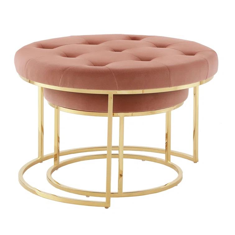 Carlotta Velvet Nesting Ottoman Set of 2 with Stainless Steel Polished Gold Frame