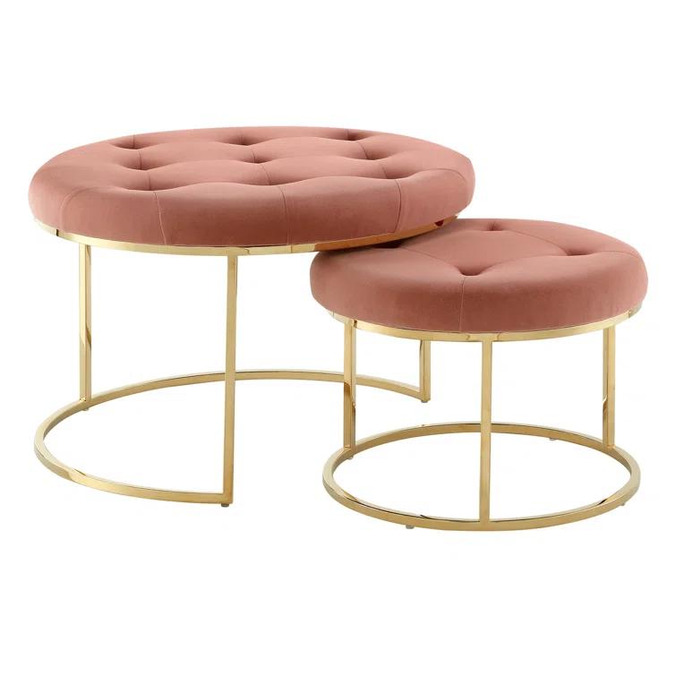 Carlotta Velvet Nesting Ottoman Set of 2 with Stainless Steel Polished Gold Frame