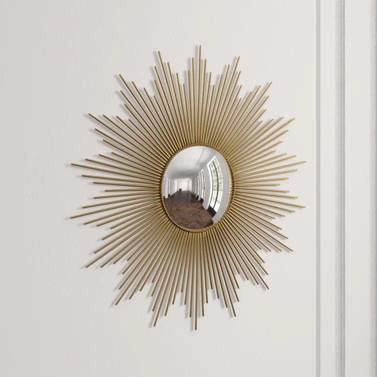 Antique Brass Sunburst Round Wood Mirror 39"