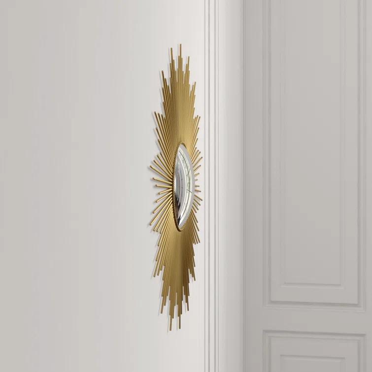 Antique Brass Sunburst Round Wood Mirror 39"