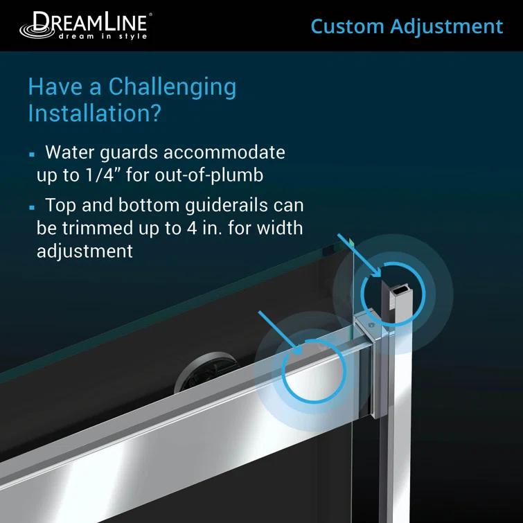 44" - 48" W 76" H Reversible Semi-Frameless Shower Door with ClearMax Technology
