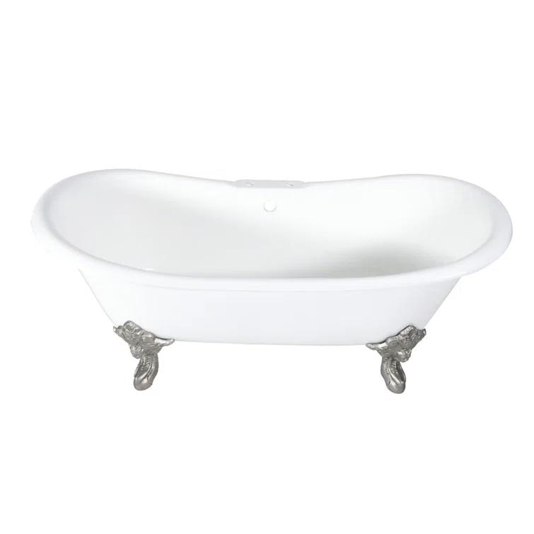 Kingston Brass Aqua Eden 72-Inch Cast Iron Oval Double Slipper Clawfoot Tub (7-Inch Faucet Drillings)