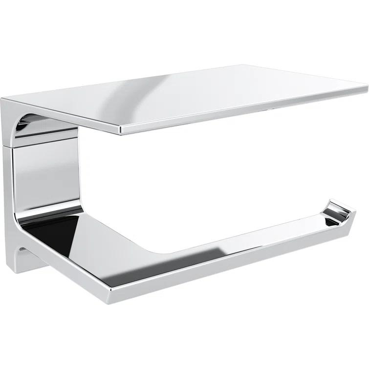 Pivotal Wall Mount Single Post Toilet Paper Holder with Shelf Bath Hardware Accessory