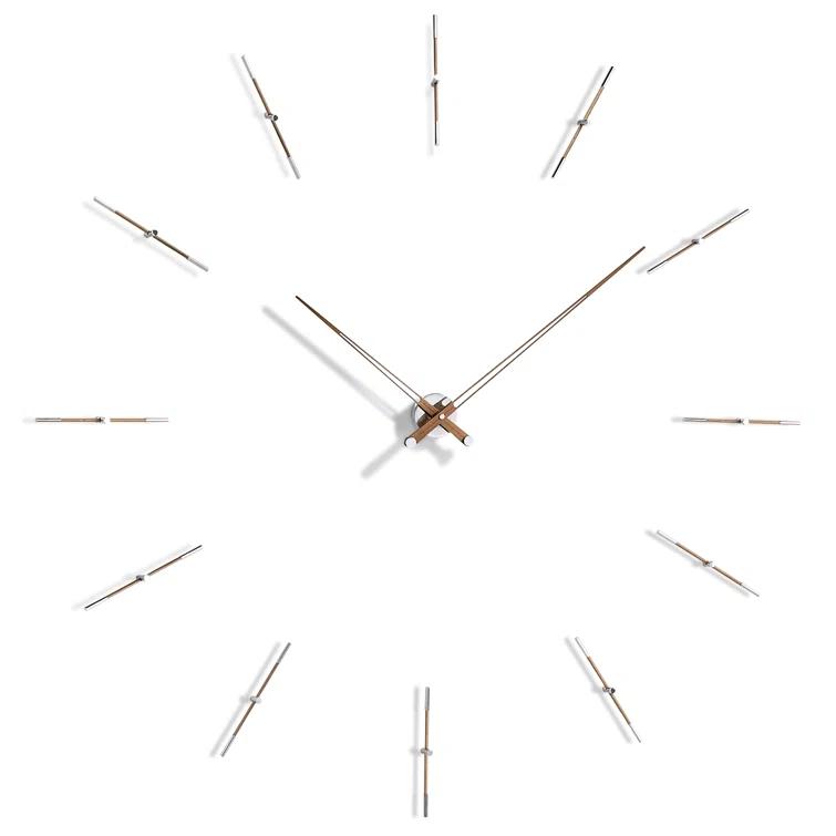 Large Chrome and Walnut Minimalist Wall Clock with German Mechanism