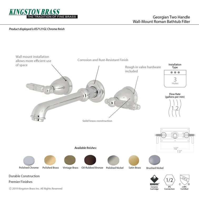 Kingston Brass Georgian Two-Handle 3-Hole Wall Mount Bathroom Faucet