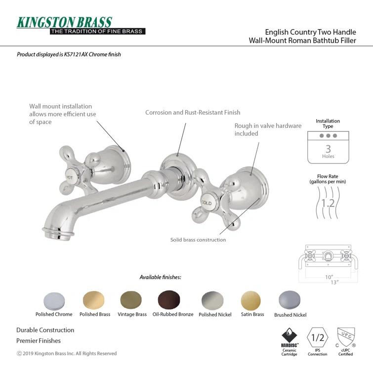 Kingston Brass English Country Two-Handle 3-Hole Wall Mount Bathroom Faucet